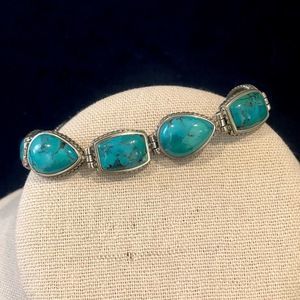 BARSE Oxidized Sterling Silver Teardrop Rectangle Turquoise Braided Bracelet